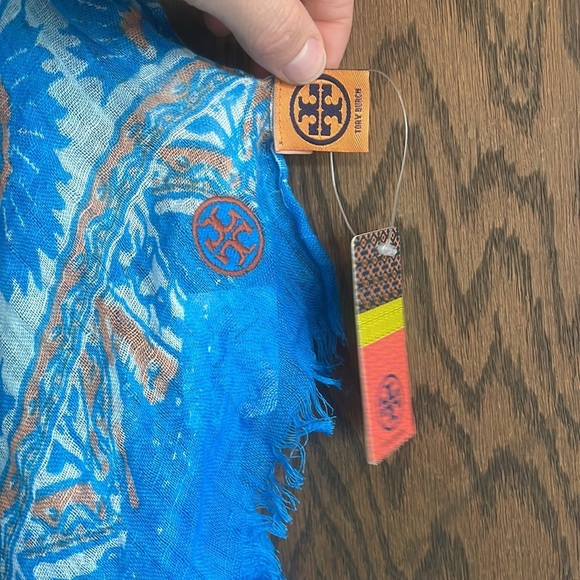 Blue and Orange Women's Tory Burch Madura Scarf or Swim Sarong - Picture 5 of 8